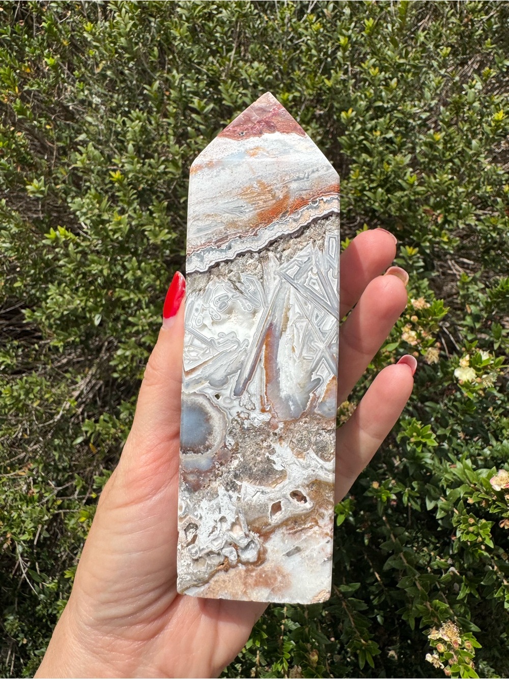 Polished Mexican crazy lace Agate Tower Point - White and Brown